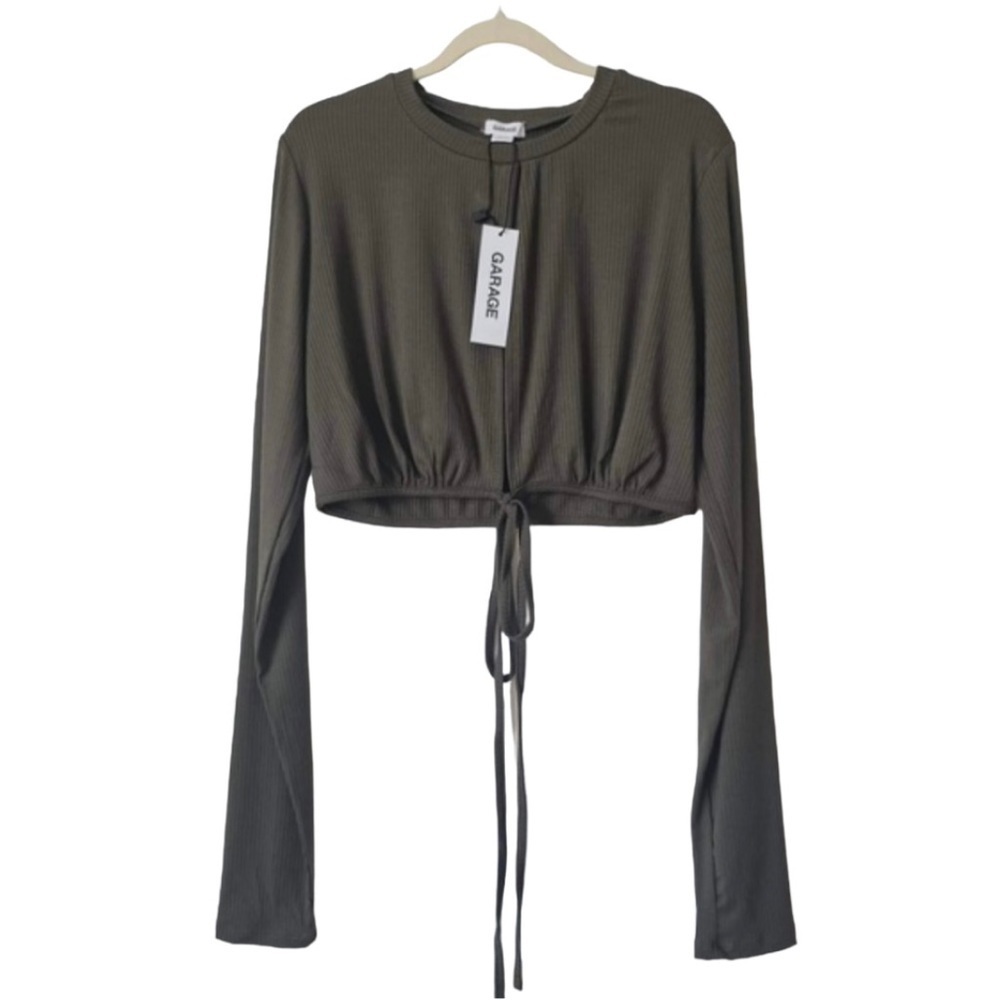Garage, Women's long sleeve cropped wrap top - Forest moss. Size: M. NWT.